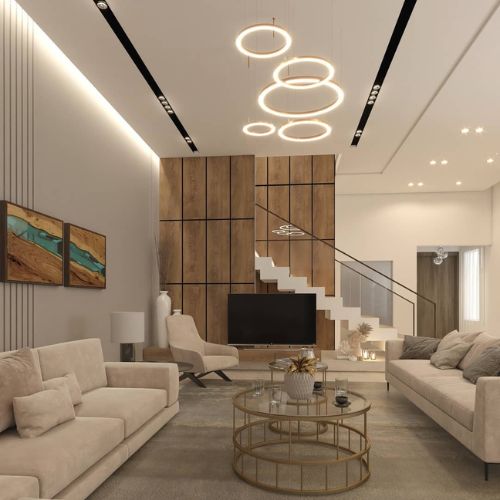Living Room With Furniture, Lights in Villa